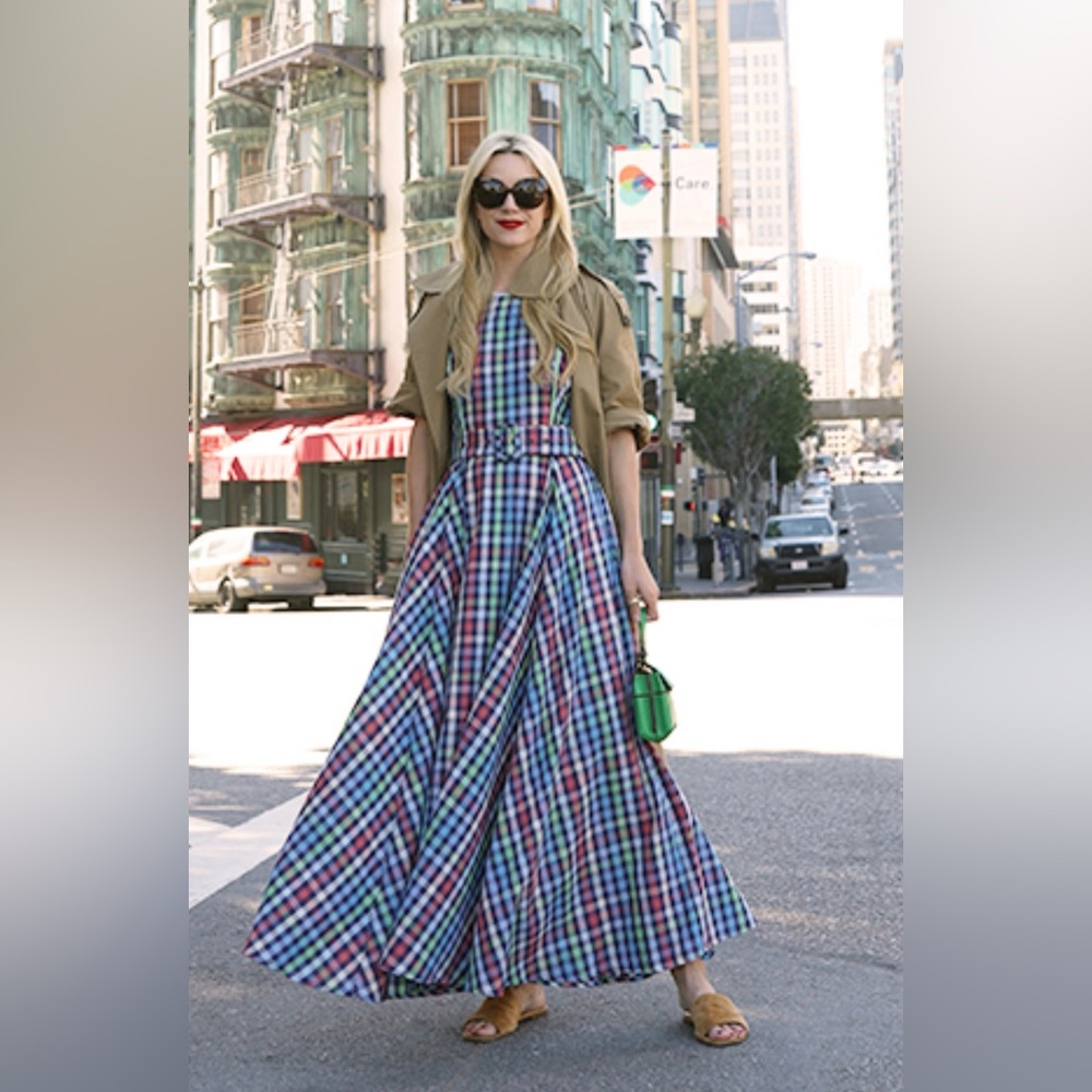 Gül Hürgel Gorgeous belted Multicolor Check Plaid Maxi Dress